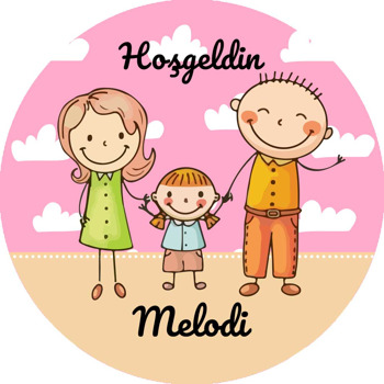 Kız Çocuklu Aile ile Pembe Bulutlar Temalı Akrilik Daire Magnet