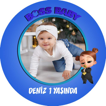 Kız Patron Bebek ile Mavi Fon Temalı Sticker