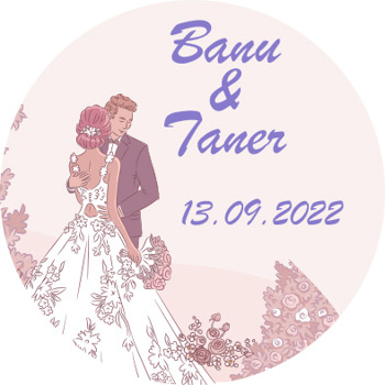 Klasik Gelin Damat ile Toz Pembe Fon Temalı Sticker