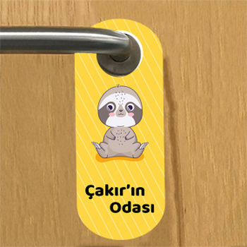 Koala ile Sarı Fon Temalı Çocuk Odası Kapı Askısı