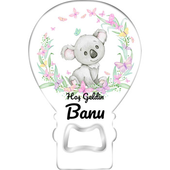 Koala Pembe Çiçek Çerçeve Temalı Balon Magnet Açacak