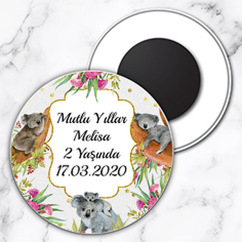 Koala Temalı Daire Plastik Magnet