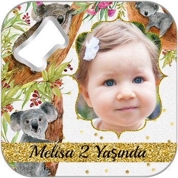 Koala Temalı Kare Magnet Açacak