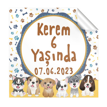 Köpek Dostu Temalı Kare Parti Etiket