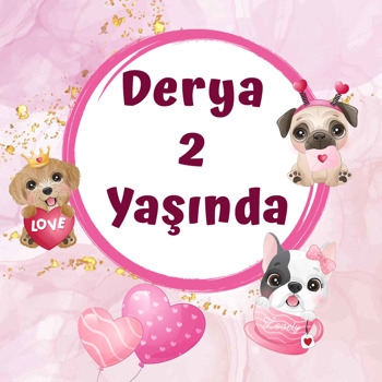 Köpekler ile Pembe Fon Temalı Kare Parti Afiş