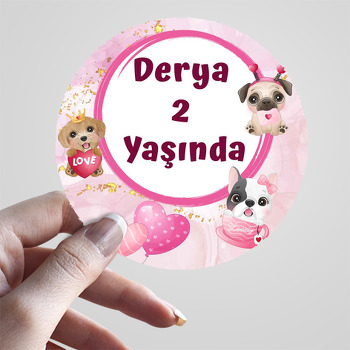 Köpekler ile Pembe Fon Temalı Sticker 