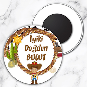 Kovboy Temalı Daire Plastik Magnet