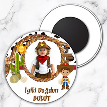 Kovboy Temalı Resimli Daire Plastik Magnet