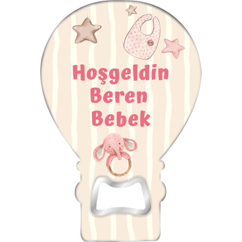 Krem Çizgili Fonda Bebek Oyuncaklar Temalı Balon Magnet Açacak