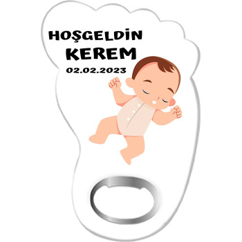 Krem Kıyafetli Uyuyan Bebek Temalı Ayak İzi Magnet Açacak