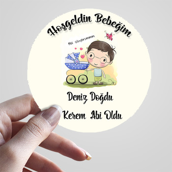 Krem Zeminli Bebek Araba Temalı Hoşgeldin Bebek Sticker