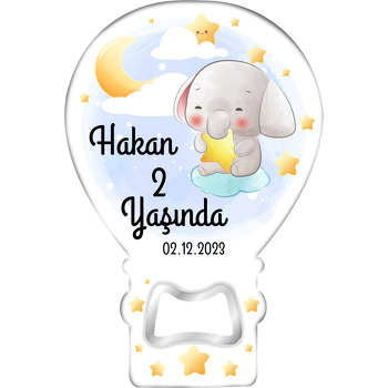 Kucağında Yıldız ile Fil ve Mavi Fon Temalı Balon Magnet Açacak