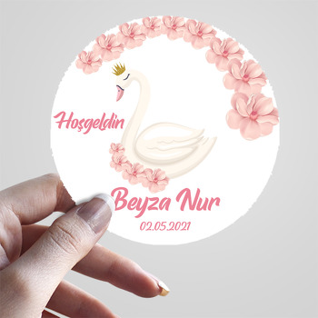 Kuğu ile Soft Çiçekler Temalı Sticker