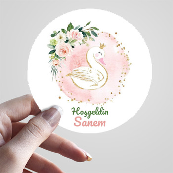 Kuğu ile Yaprak Çerçeve Temalı Sticker