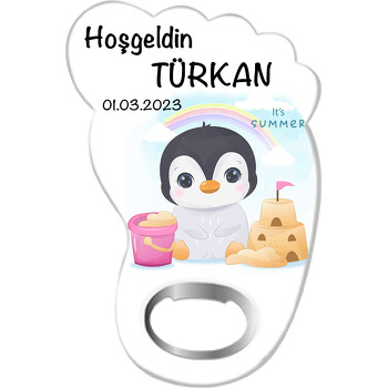 Kumsalda Bebek Penguen Temalı Ayak İzi Magnet Açacak