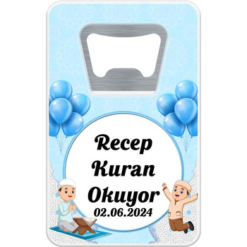 Kuran Okuyorum Mavi Temalı Dikdörtgen Magnet Açacak