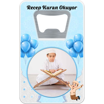 Kuran Okuyorum Mavi Temalı Dikdörtgen Magnet Açacak