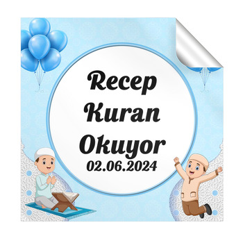 Kuran Okuyorum Mavi Temalı Kare Etiket