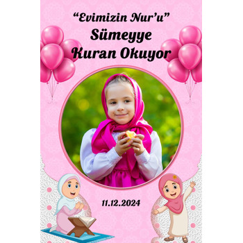 Kuran Okuyorum Pembe Temalı Afiş