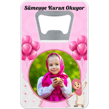 Kuran Okuyorum Pembe Temalı Dikdörtgen Magnet Açacak