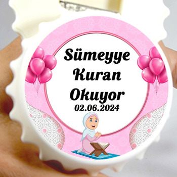 Kuran Okuyorum Pembe Temalı Kapak Şekilli Magnet Açacak