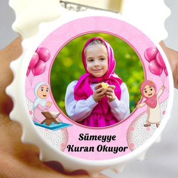 Kuran Okuyorum Pembe Temalı Kapak Şekilli Magnet Açacak