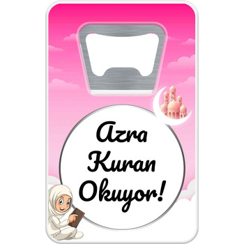 Kuranı Kerim Okuyorum Pembe Temalı Dikdörtgen Magnet Açacak