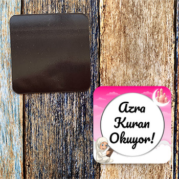 Kuranı Kerim Okuyorum Pembe Temalı Kare Magnet