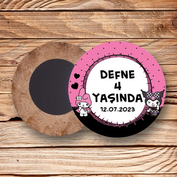 Kuromi Temalı Daire Ahşap Magnet