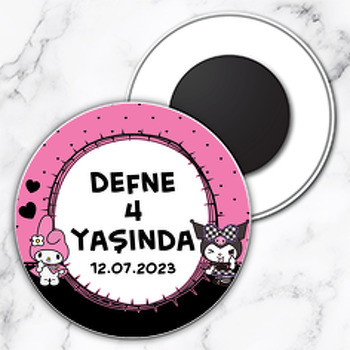 Kuromi Temalı Daire Plastik Doğum Günü Magnet