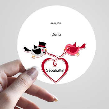 Kuş ve Kalp Temalı Söz Nişan Nikah Sticker