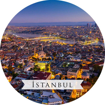 Kuşbakışı İstanbul ile Şehirler Temalı Akrilik Daire Magnet