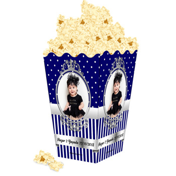 Lacivert Beyaz Gümüş Çerçeveli Temalı Popcorn Kutusu