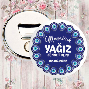 Lacivert Fonda Nazar Boncuğu Çerçeve ile Sünnet Temalı Magnet Açacak