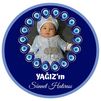 Lacivert Fonda Nazar Boncuğu Çerçeve ile Sünnet Temalı Sticker