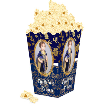 Lacivert Gold Kına Temalı Popcorn Kutusu