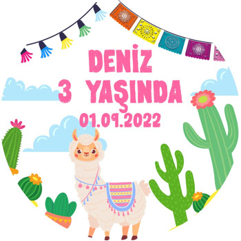 Lama ile Kaktüsler Temalı Sticker