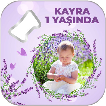 Lavanta Çerçeve ile Lila Fon Temalı Kare Magnet Açacak