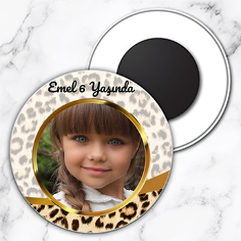 Leopar Temalı Resimli Daire Plastik Magnet