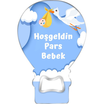 Leylek ile Sarı Bohçalı Bebek ve Mavi Fon Temalı Balon Magnet Açacak