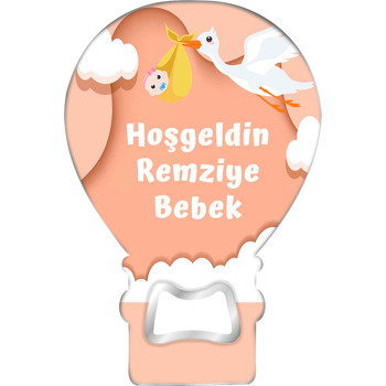 Leylek ile Sarı Bohçalı Bebek ve Turuncu Fon Temalı Balon Magnet Açacak