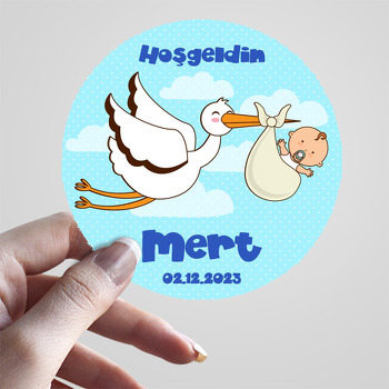 Leylekte Bebek ile Mavi Fon Temalı Sticker