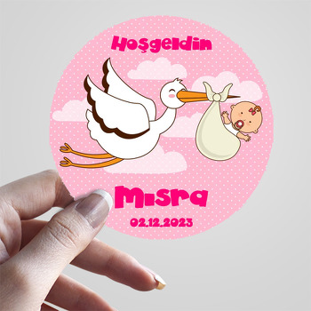 Leylekte Bebek ile Pembe Fon Temalı Sticker