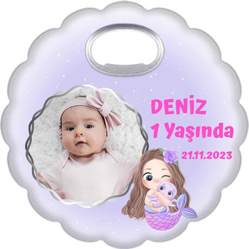 Lila Çiçekli Sevimli Denizkızı Temalı Çiçek Şekilli Magnet Açacak