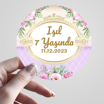 Lila Güller ile Gold Puantiyeli Fon Temalı Sticker