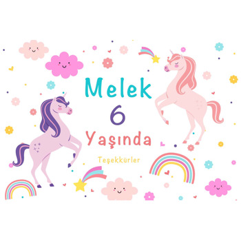 Lila ile Pembe Unicorn Temalı Doğum Günü Magnet