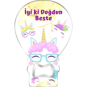 Lila Yeleli Gözlüklü Unicorn Temalı Balon Magnet Açacak