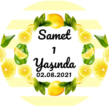 Limon Çerçeve ile Çizgili Fon Temalı Akrilik Daire Magnet