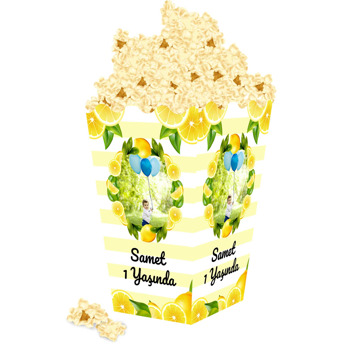 Limon Çerçeve ile Çizgili Fon Temalı Popcorn Kutusu