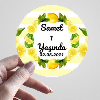 Limon Çerçeve ile Çizgili Fon Temalı Sticker